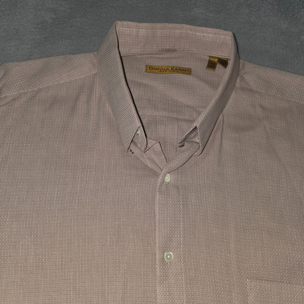 Donna Karan New York Mens 17.5 34/35 Mauve Cotton Textured Button Down Shirt